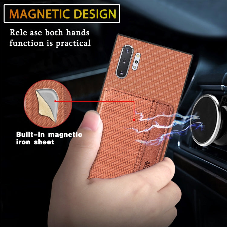 For Samsung Galaxy Note10+ Carbon Fiber Magnetic Card Bag Phone Case