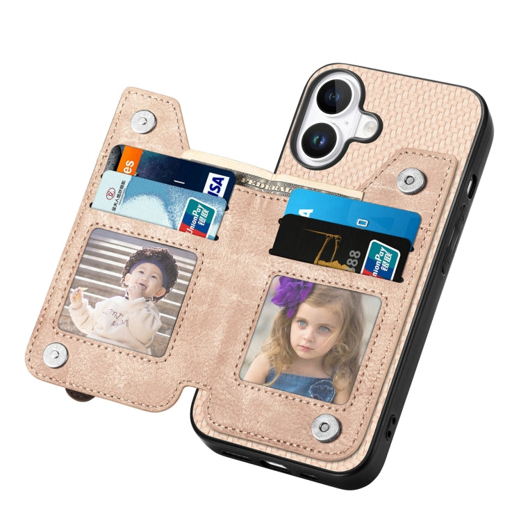 For iPhone 16 Plus Carbon Fiber Horizontal Flip Zipper Wallet Phone Case