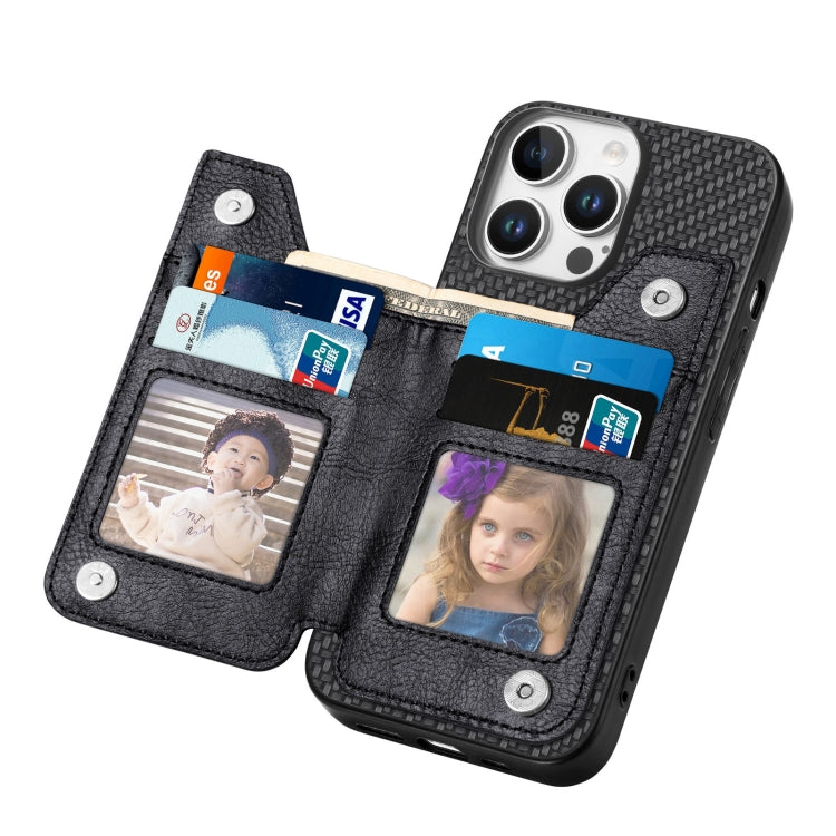 For iPhone 16 Pro Carbon Fiber Horizontal Flip Zipper Wallet Phone Case
