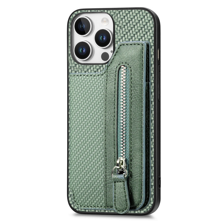 For iPhone 16 Pro Carbon Fiber Horizontal Flip Zipper Wallet Phone Case