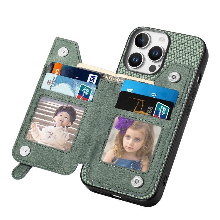 For iPhone 16 Pro Carbon Fiber Horizontal Flip Zipper Wallet Phone Case
