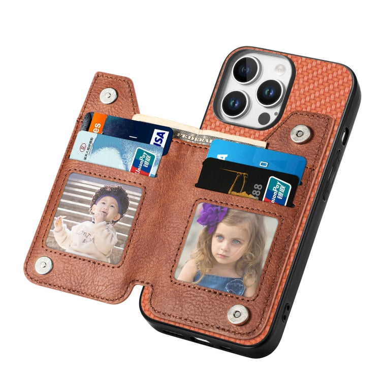 For iPhone 16 Pro Carbon Fiber Horizontal Flip Zipper Wallet Phone Case