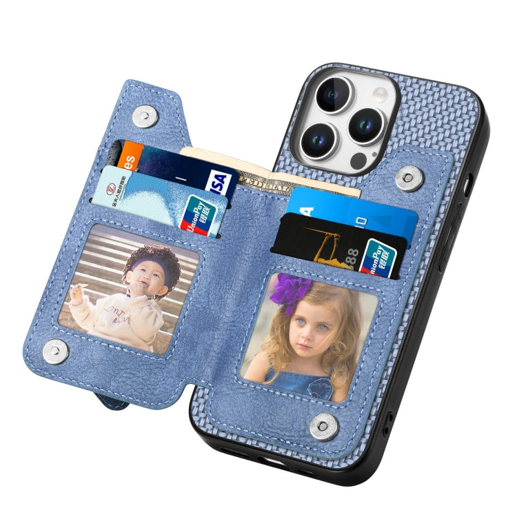 For iPhone 16 Pro Max Carbon Fiber Horizontal Flip Zipper Wallet Phone Case