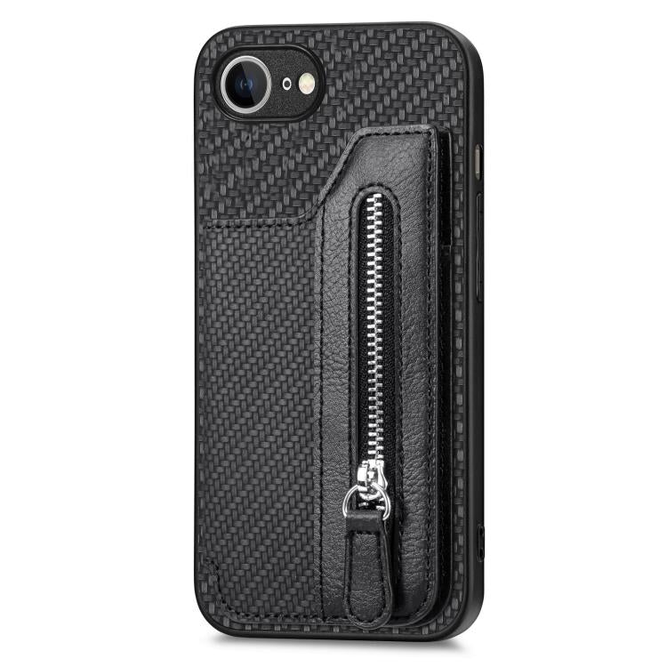 For iPhone 17e / 16e Carbon Fiber Horizontal Flip Zipper Wallet Phone Case