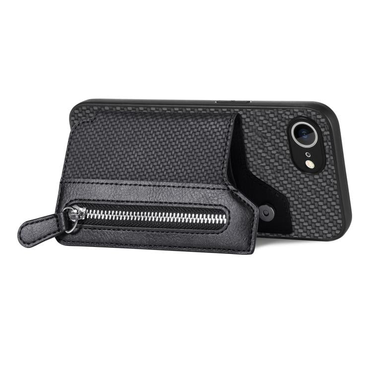 For iPhone 17e / 16e Carbon Fiber Horizontal Flip Zipper Wallet Phone Case