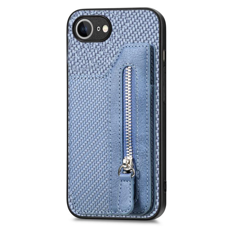 For iPhone 17e / 16e Carbon Fiber Horizontal Flip Zipper Wallet Phone Case