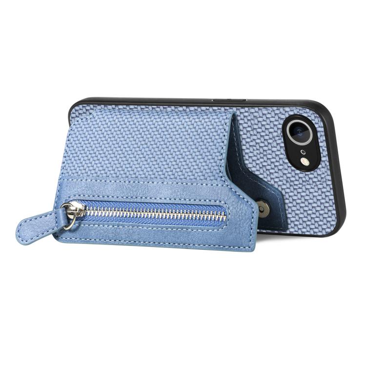 For iPhone 17e / 16e Carbon Fiber Horizontal Flip Zipper Wallet Phone Case