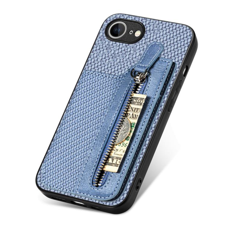 For iPhone 17e / 16e Carbon Fiber Horizontal Flip Zipper Wallet Phone Case