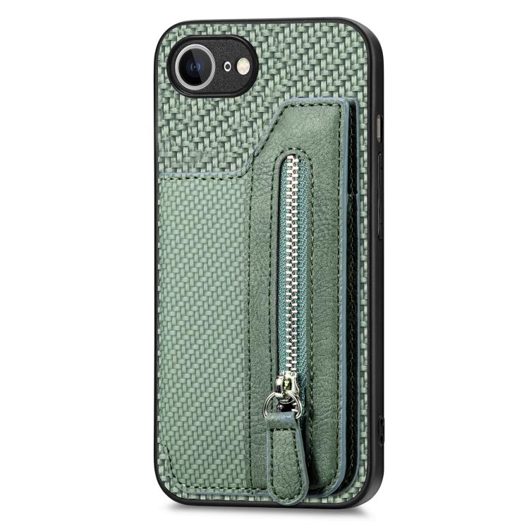 For iPhone 17e / 16e Carbon Fiber Horizontal Flip Zipper Wallet Phone Case