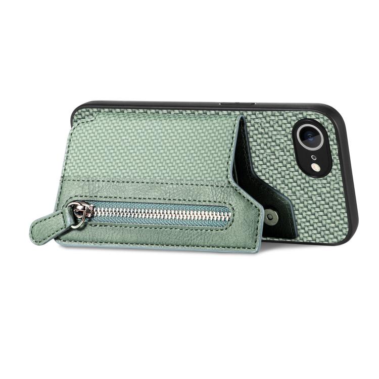For iPhone 17e / 16e Carbon Fiber Horizontal Flip Zipper Wallet Phone Case