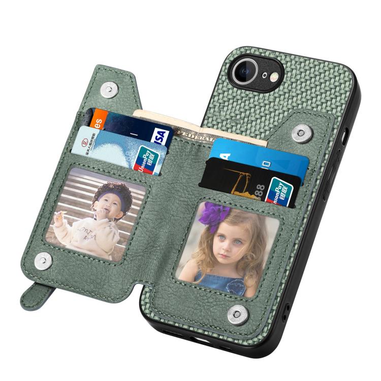 For iPhone 17e / 16e Carbon Fiber Horizontal Flip Zipper Wallet Phone Case