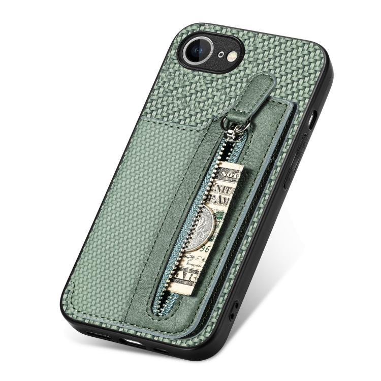For iPhone 17e / 16e Carbon Fiber Horizontal Flip Zipper Wallet Phone Case
