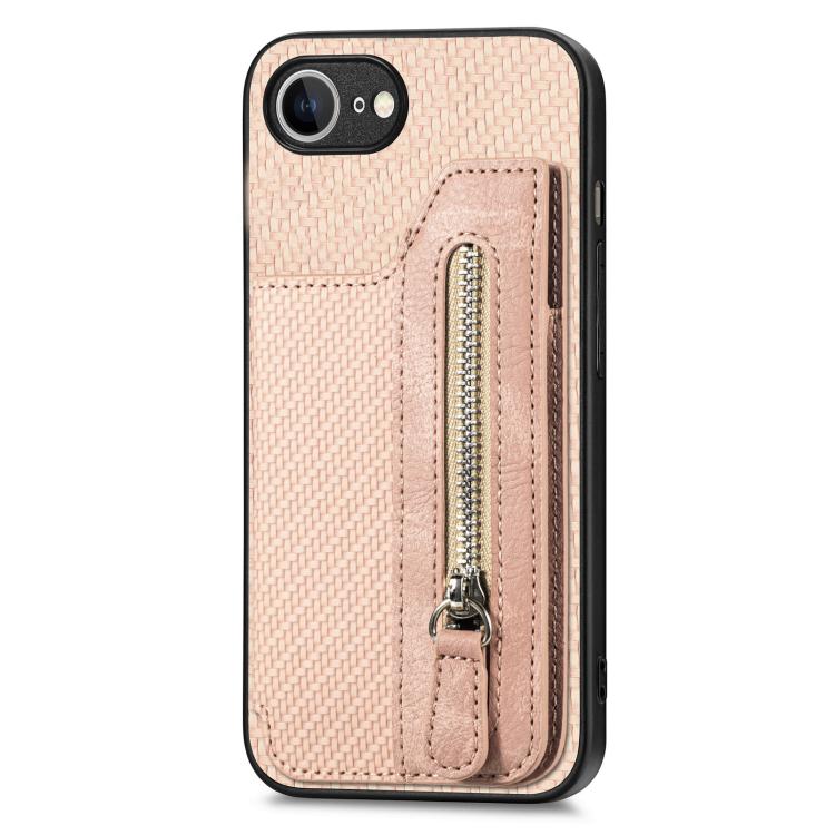 For iPhone 17e / 16e Carbon Fiber Horizontal Flip Zipper Wallet Phone Case