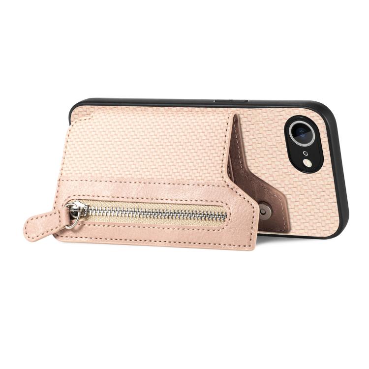 For iPhone 17e / 16e Carbon Fiber Horizontal Flip Zipper Wallet Phone Case