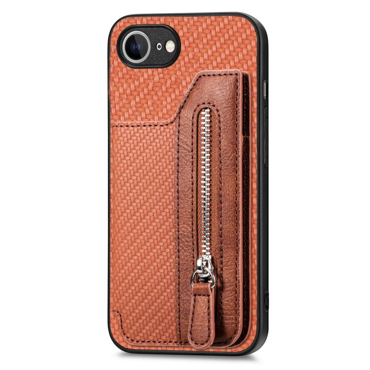 For iPhone 17e / 16e Carbon Fiber Horizontal Flip Zipper Wallet Phone Case
