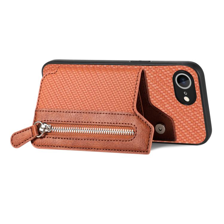 For iPhone 17e / 16e Carbon Fiber Horizontal Flip Zipper Wallet Phone Case