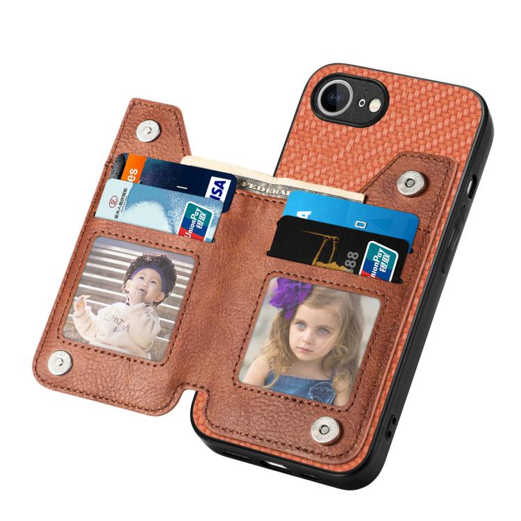 For iPhone 17e / 16e Carbon Fiber Horizontal Flip Zipper Wallet Phone Case