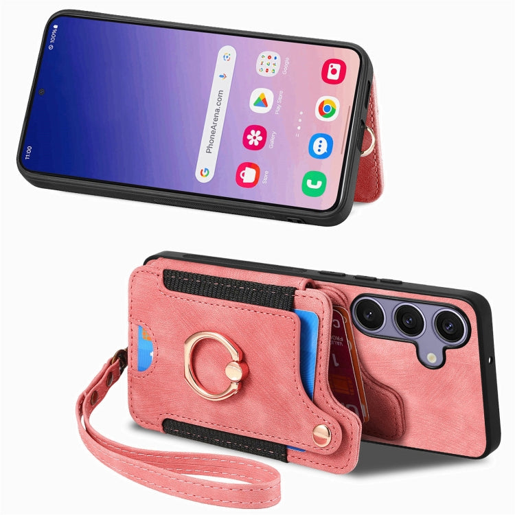 For Samsung Galaxy S25+ 5G Retro Skin-feel Ring Multi-card Wallet Phone Case