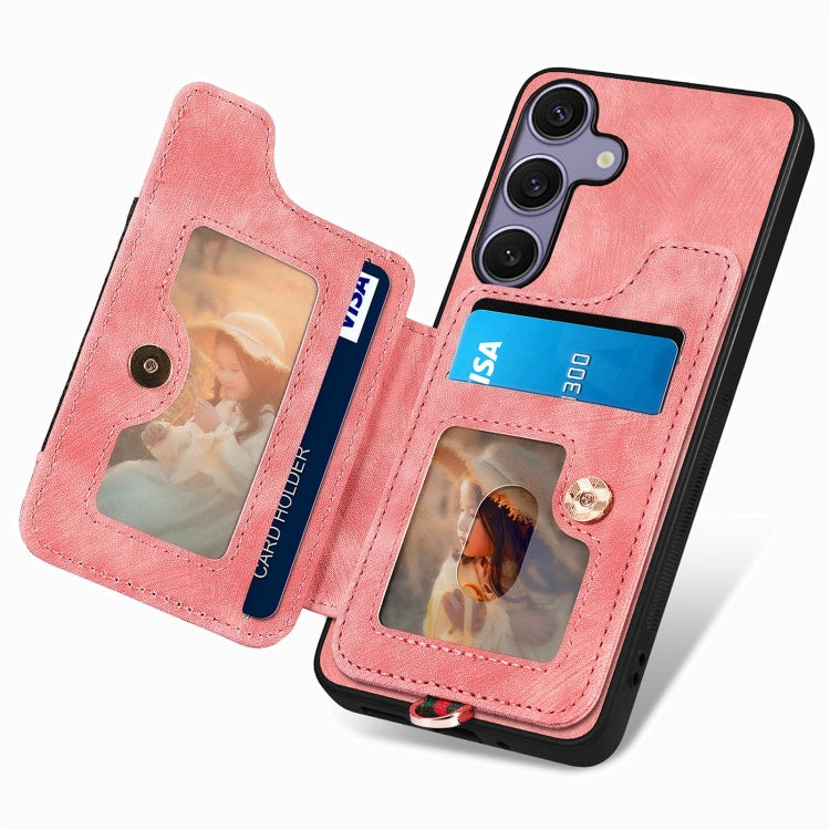 For Samsung Galaxy S25+ 5G Retro Skin-feel Ring Multi-card Wallet Phone Case