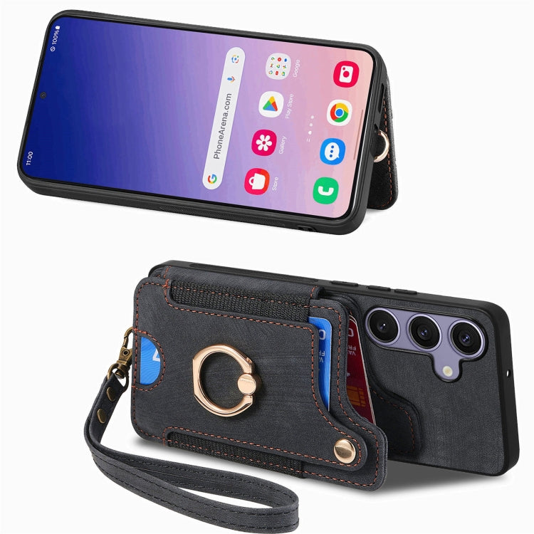 For Samsung Galaxy S25+ 5G Retro Skin-feel Ring Multi-card Wallet Phone Case