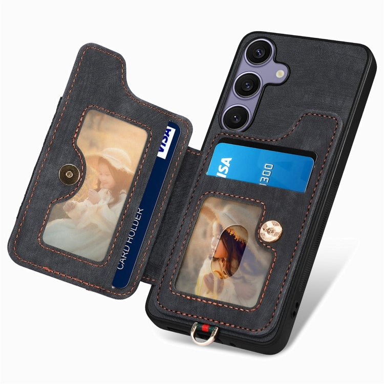 For Samsung Galaxy S25+ 5G Retro Skin-feel Ring Multi-card Wallet Phone Case
