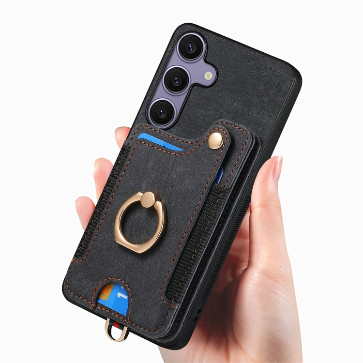 For Samsung Galaxy S25+ 5G Retro Skin-feel Ring Multi-card Wallet Phone Case