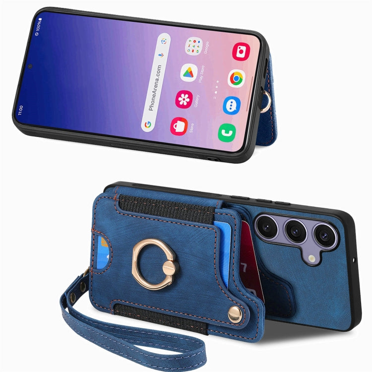 For Samsung Galaxy S25+ 5G Retro Skin-feel Ring Multi-card Wallet Phone Case