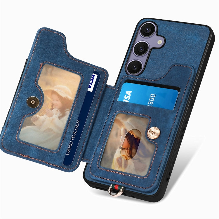 For Samsung Galaxy S25+ 5G Retro Skin-feel Ring Multi-card Wallet Phone Case