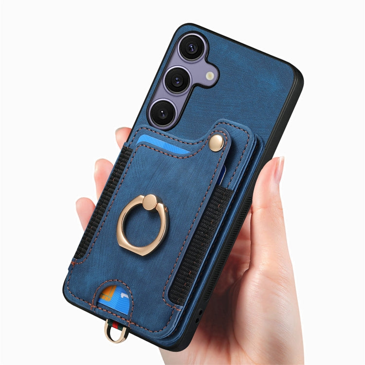 For Samsung Galaxy S25+ 5G Retro Skin-feel Ring Multi-card Wallet Phone Case