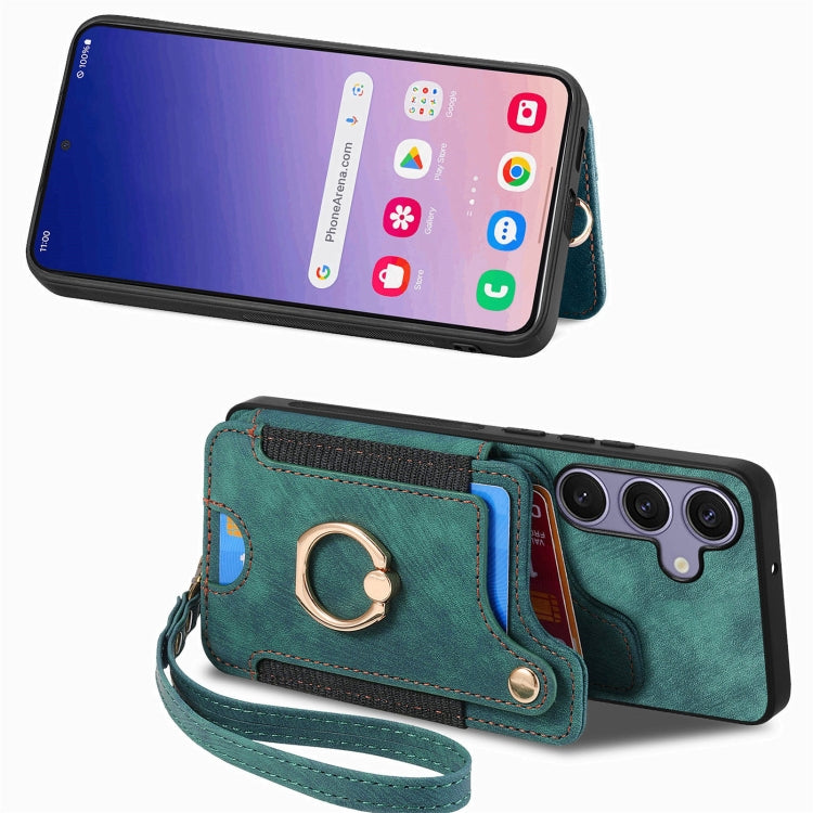 For Samsung Galaxy S25+ 5G Retro Skin-feel Ring Multi-card Wallet Phone Case