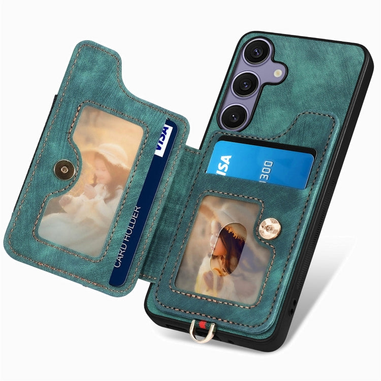 For Samsung Galaxy S25+ 5G Retro Skin-feel Ring Multi-card Wallet Phone Case
