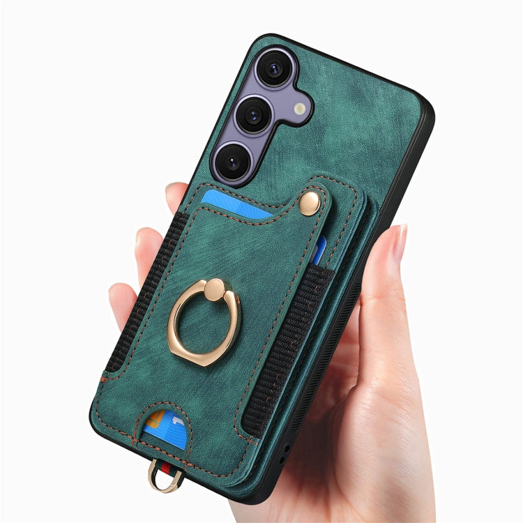 For Samsung Galaxy S25+ 5G Retro Skin-feel Ring Multi-card Wallet Phone Case