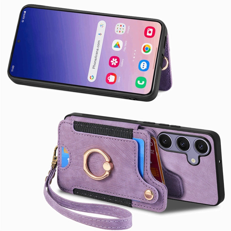 For Samsung Galaxy S25+ 5G Retro Skin-feel Ring Multi-card Wallet Phone Case