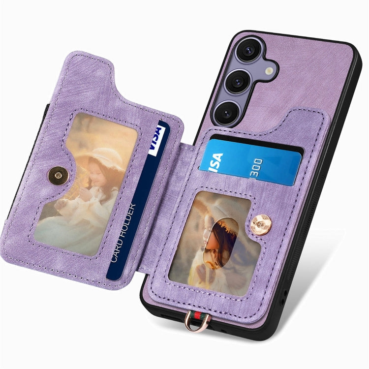 For Samsung Galaxy S25+ 5G Retro Skin-feel Ring Multi-card Wallet Phone Case
