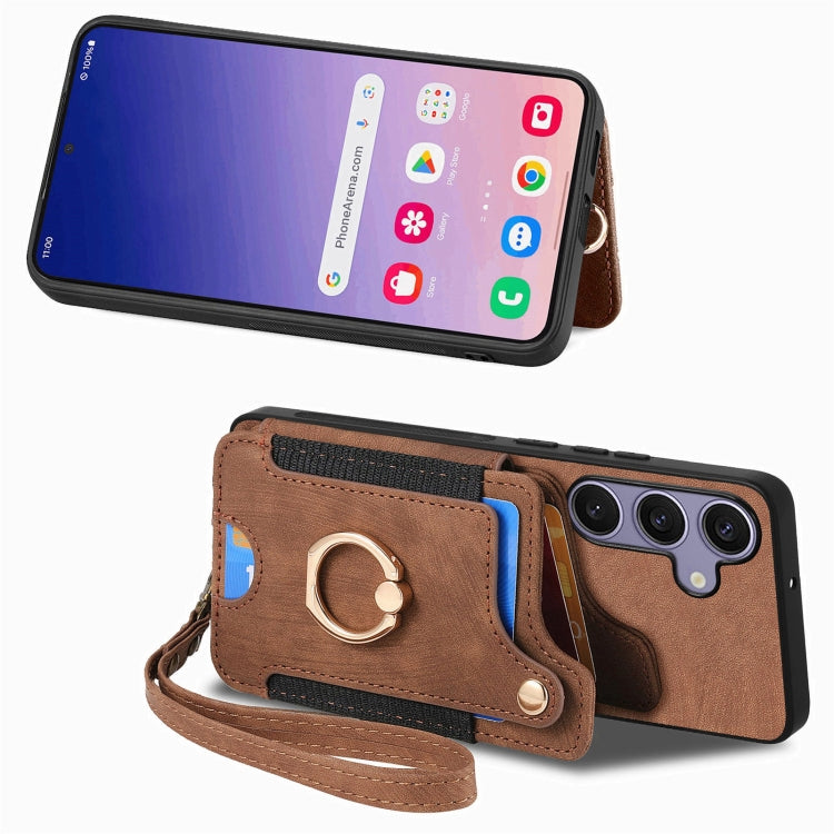 For Samsung Galaxy S25+ 5G Retro Skin-feel Ring Multi-card Wallet Phone Case