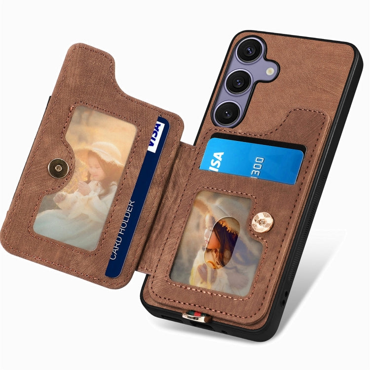 For Samsung Galaxy S25+ 5G Retro Skin-feel Ring Multi-card Wallet Phone Case