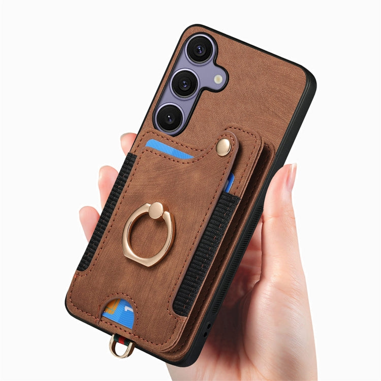 For Samsung Galaxy S25+ 5G Retro Skin-feel Ring Multi-card Wallet Phone Case