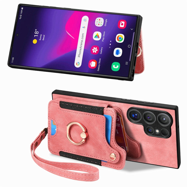 For Samsung Galaxy S25 Ultra 5G Retro Skin-feel Ring Multi-card Wallet Phone Case