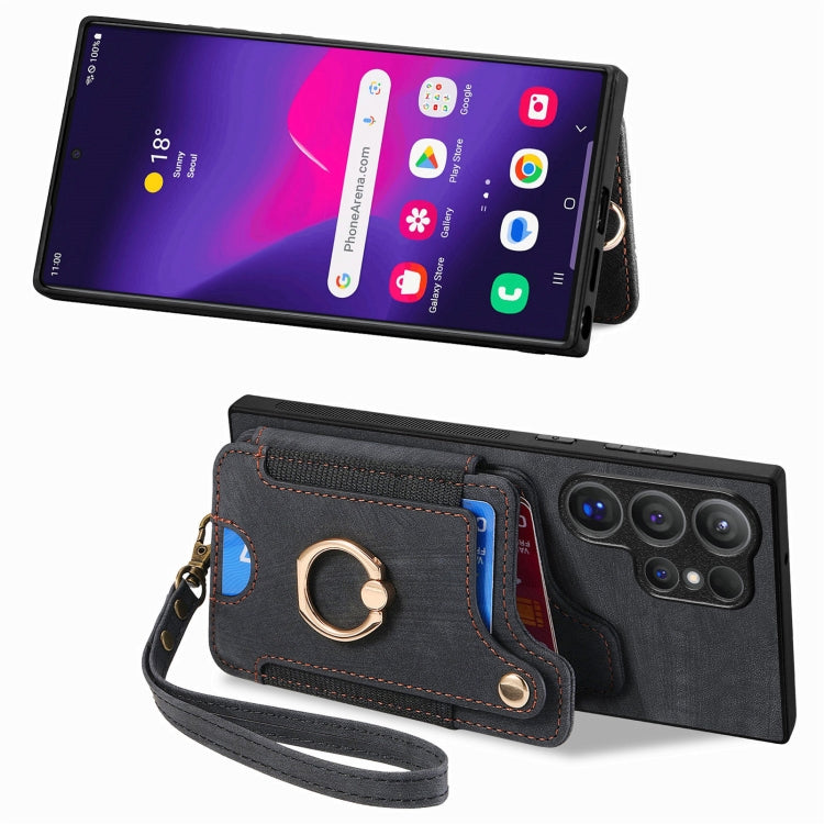 For Samsung Galaxy S25 Ultra 5G Retro Skin-feel Ring Multi-card Wallet Phone Case