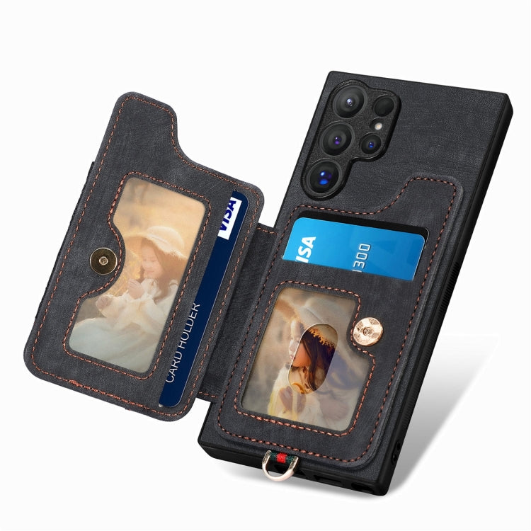 For Samsung Galaxy S25 Ultra 5G Retro Skin-feel Ring Multi-card Wallet Phone Case