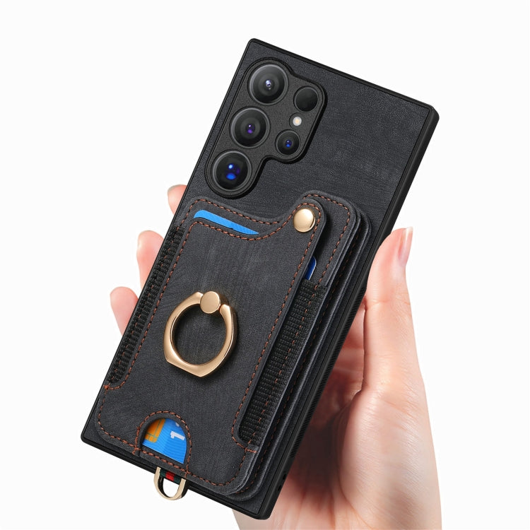 For Samsung Galaxy S25 Ultra 5G Retro Skin-feel Ring Multi-card Wallet Phone Case