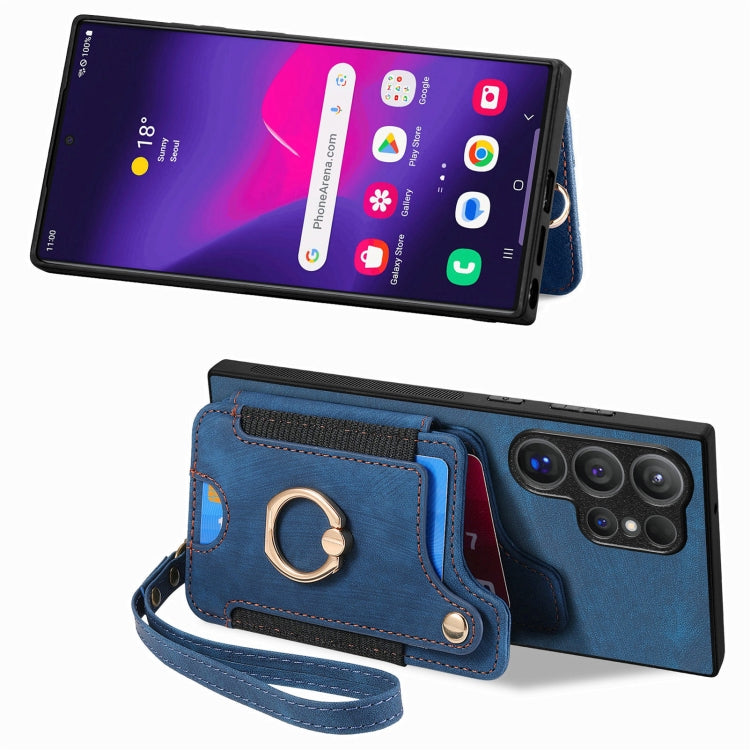 For Samsung Galaxy S25 Ultra 5G Retro Skin-feel Ring Multi-card Wallet Phone Case