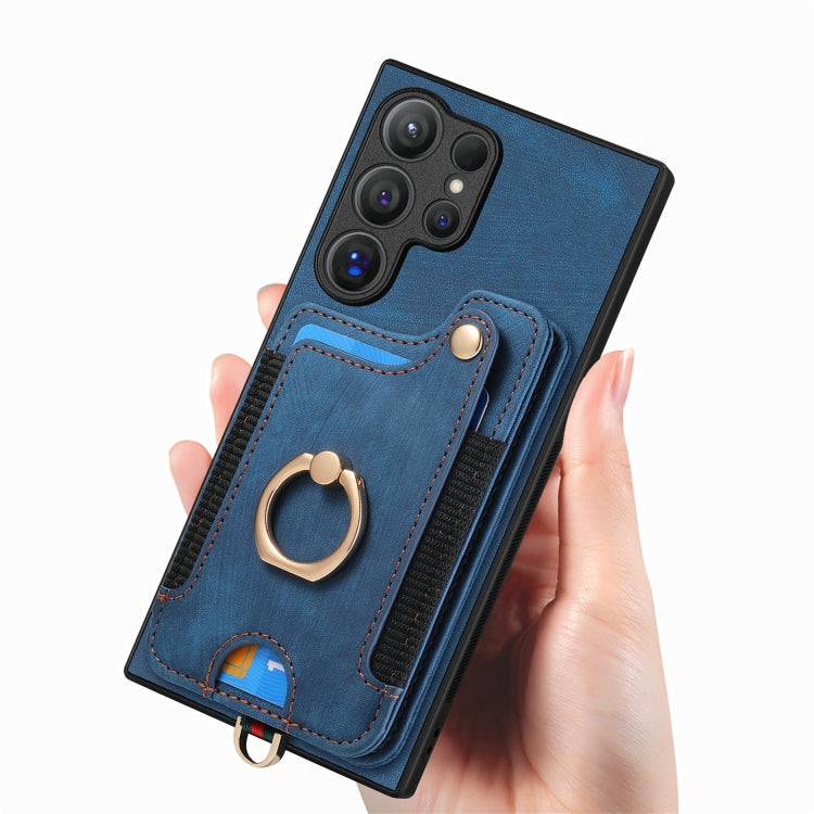 For Samsung Galaxy S25 Ultra 5G Retro Skin-feel Ring Multi-card Wallet Phone Case
