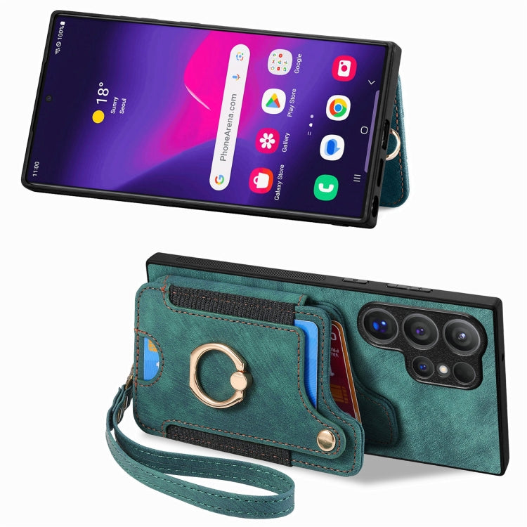 For Samsung Galaxy S25 Ultra 5G Retro Skin-feel Ring Multi-card Wallet Phone Case