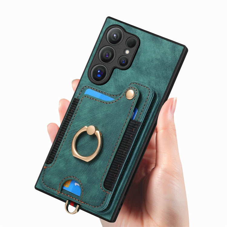 For Samsung Galaxy S25 Ultra 5G Retro Skin-feel Ring Multi-card Wallet Phone Case