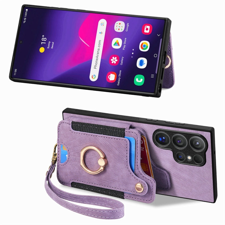 For Samsung Galaxy S25 Ultra 5G Retro Skin-feel Ring Multi-card Wallet Phone Case