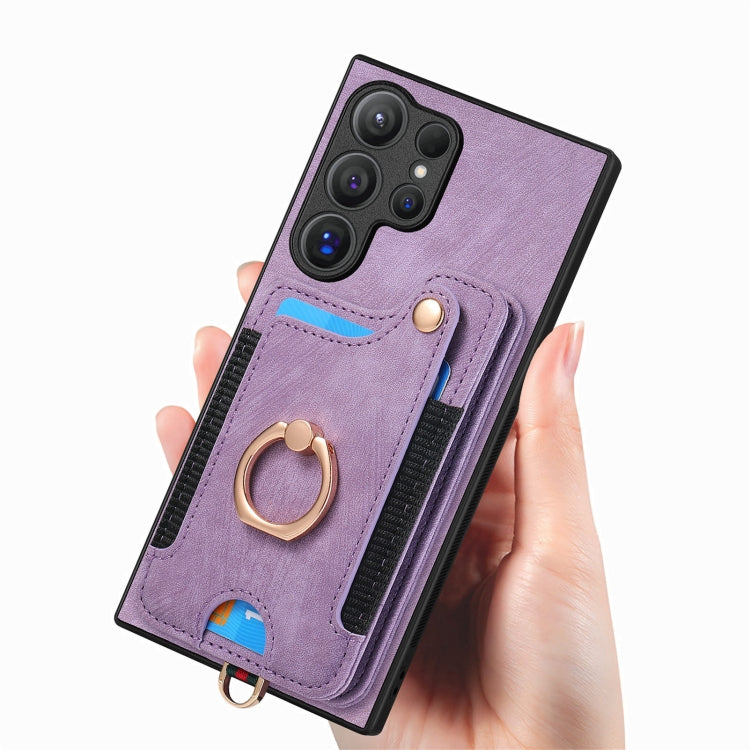 For Samsung Galaxy S25 Ultra 5G Retro Skin-feel Ring Multi-card Wallet Phone Case