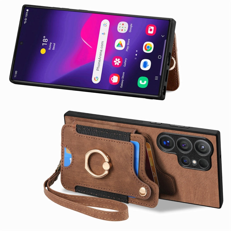 For Samsung Galaxy S25 Ultra 5G Retro Skin-feel Ring Multi-card Wallet Phone Case