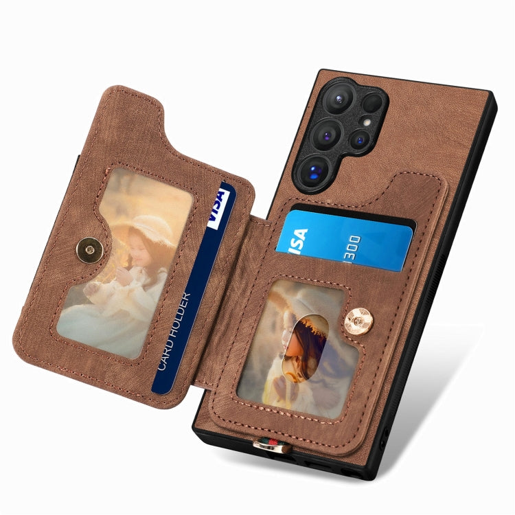 For Samsung Galaxy S25 Ultra 5G Retro Skin-feel Ring Multi-card Wallet Phone Case
