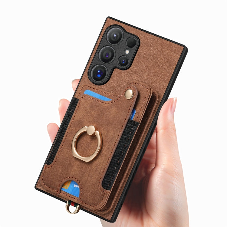 For Samsung Galaxy S25 Ultra 5G Retro Skin-feel Ring Multi-card Wallet Phone Case